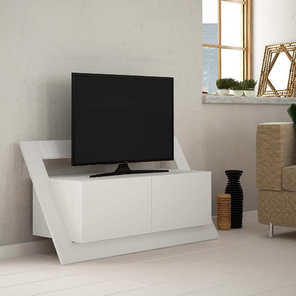میز تلویزیون سفید در ترکیب با دکوراسیون خاکستری چگونه است؟